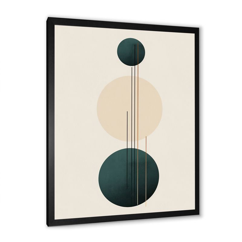 Motif géométrique Mid-Century rétro brun et bleu - Imprimé, H 32 po x l 16 po x P 1 po, Cadre simple noir