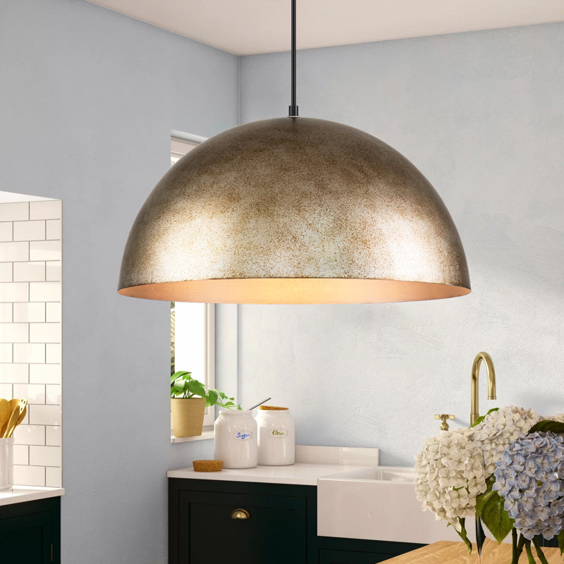 Luminaire suspendu en forme de dôme argenté à 1 lumière Lodi Mccarroll, H 8,6 po x l 15 po x P 15 po