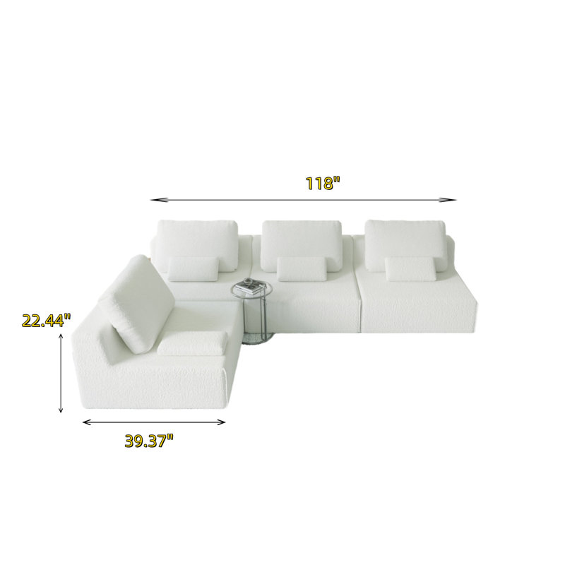 Ensemble de canapé de luxe 4 places rembourré sur pied, Blanc