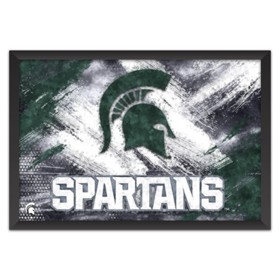 Sporticulture NCAA Michigan State Spartans - Affiche encadrée avec logo de l'équipe, 68,5 x 99 cm (27 x 39 pouces), style pinceau. Décoration murale idéale pour les amateurs de football américain.