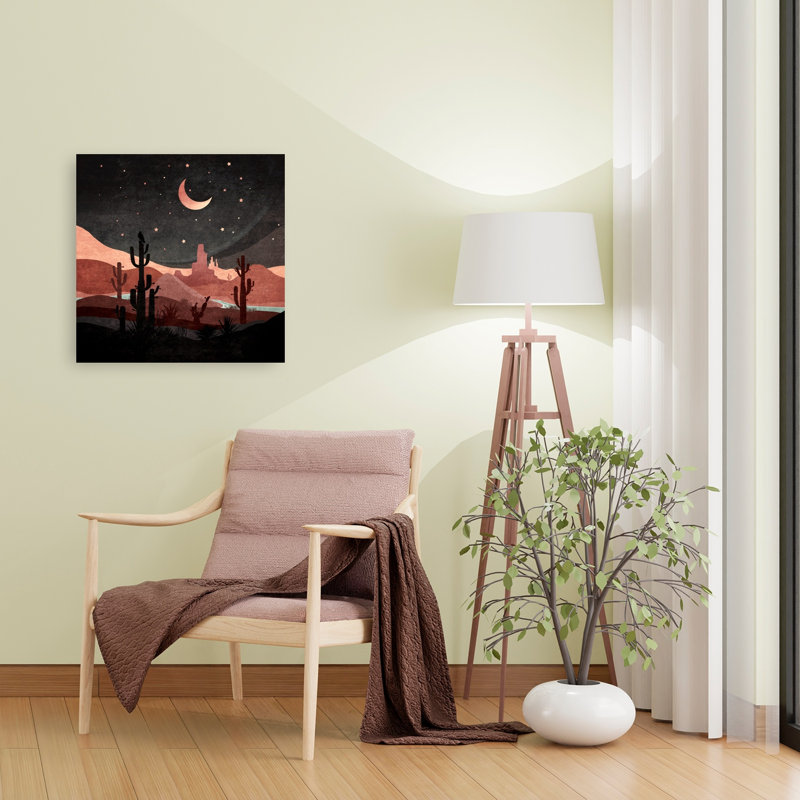 «Desert Moon Dream», impression paisible de paysage de montagne avec cactus paisible, H 24 po x l 24 po