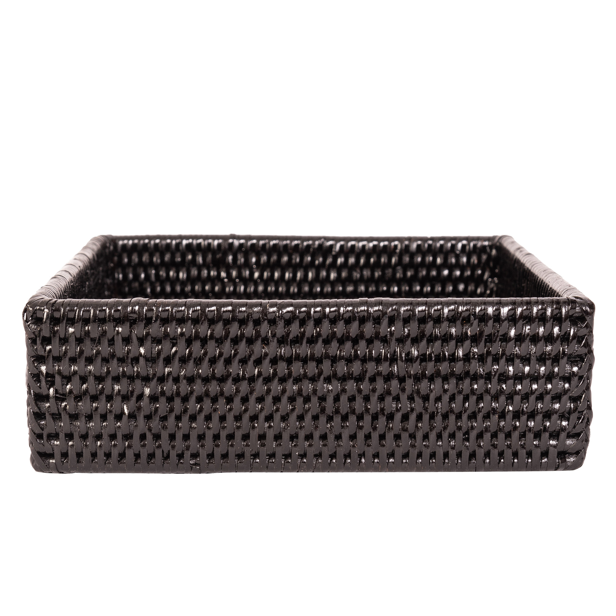 Cynda Rattan Large Guest Towel - Rectangular Napkin Holder, 2.5" H x 7.5" W x 7.5" D, Tudor Black