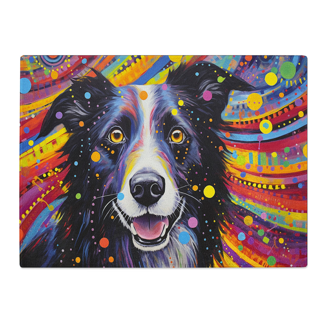 Border Collie Expressionism  Glass Chopping Board