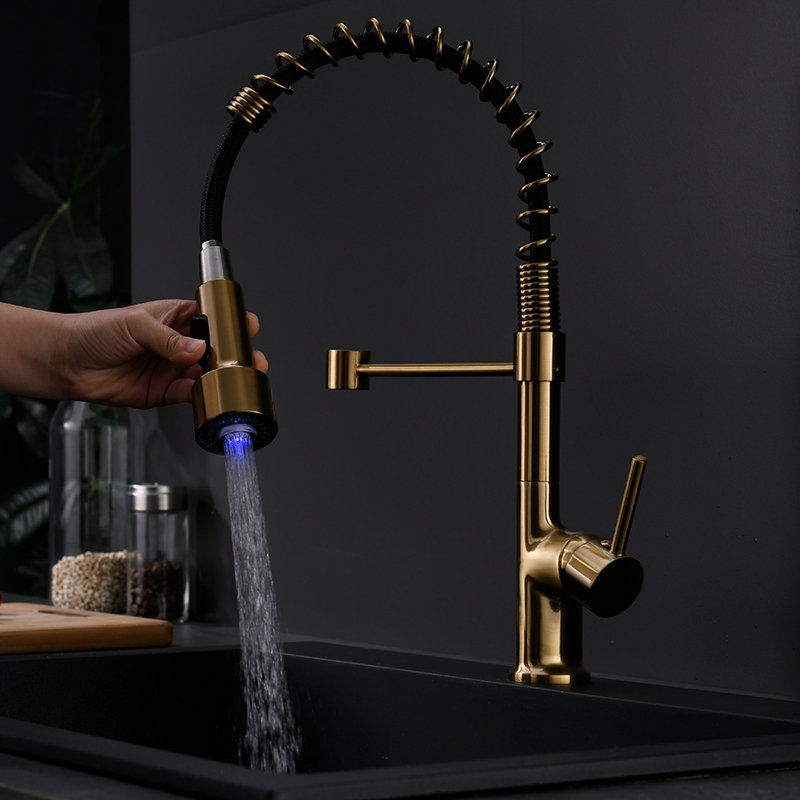 Gold Single Handle Lever Kitchen Sink Faucet With Pull Down , 360 Rotation, Stream And Spray Functions For Modern, Contemporary Kitchens, Sinks, Faucets, Appliances, Accessories Decorative Purposes