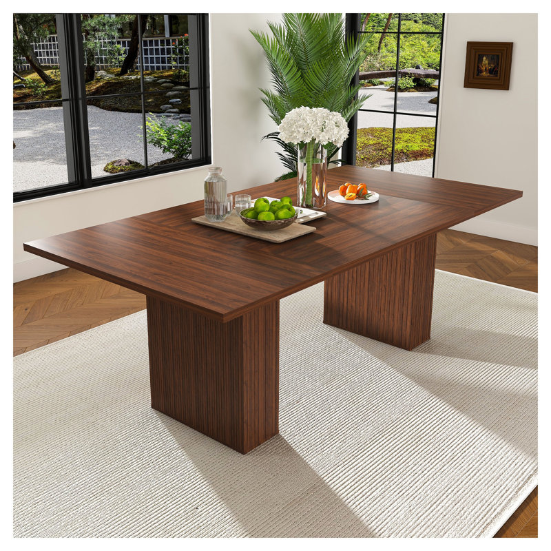 Table de salle à manger rectangulaire de 200 cm (78,74 po) avec base de rangement, fini placage en noyer, style ferme moderne pour 6 personnes