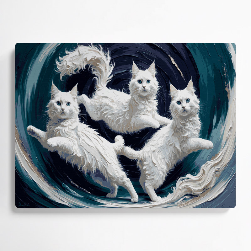 Cats Turkish Angora, art mural en métal bleu, H 11 po x l 14 po