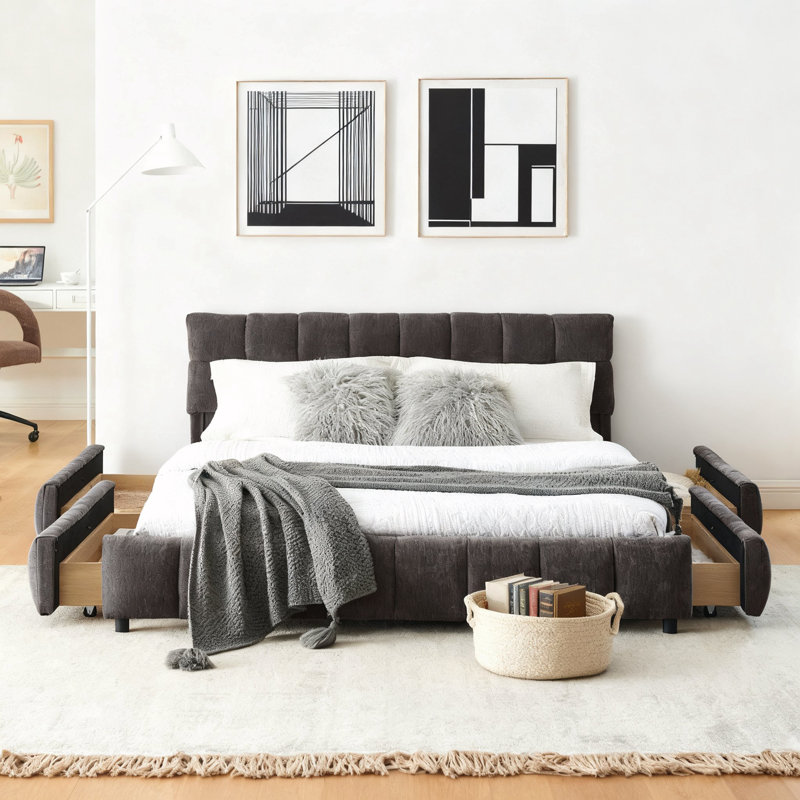 Queen Size Upholstered Bed, Gray