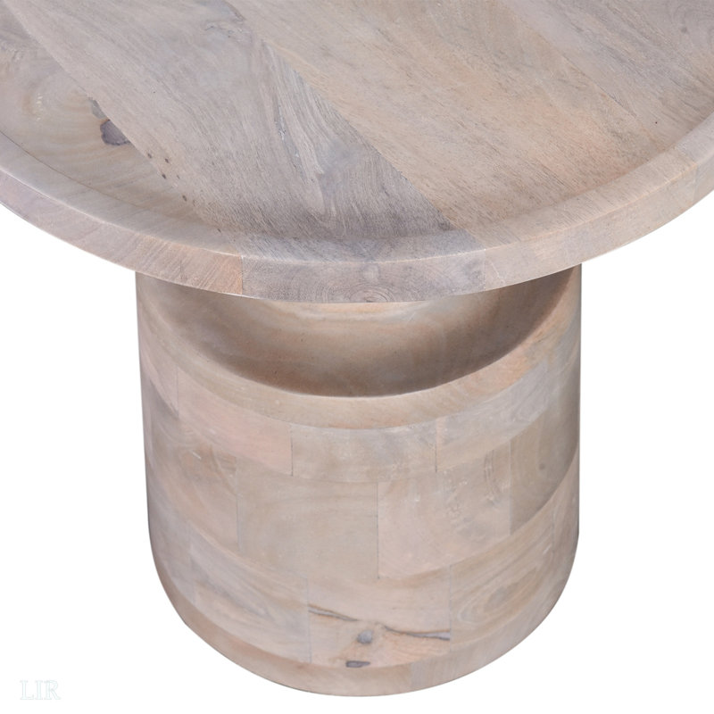 Table de bout ronde en bois massif, table d'appoint de salon, finition chêne blanc