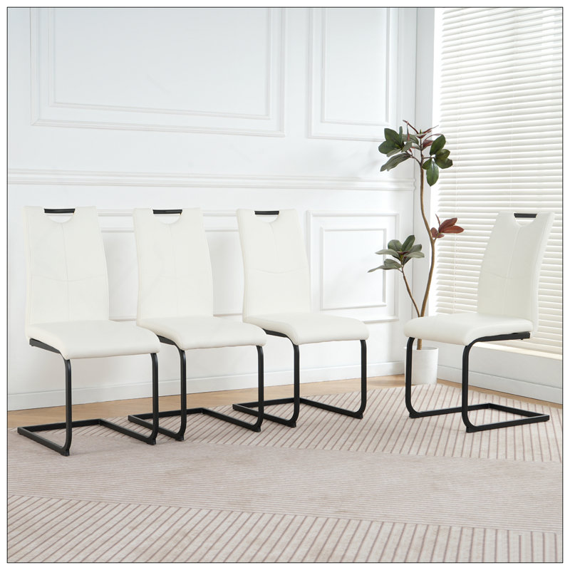 Chaise de salle à manger en polyuréthane moderne blanc, Blanc, Noir