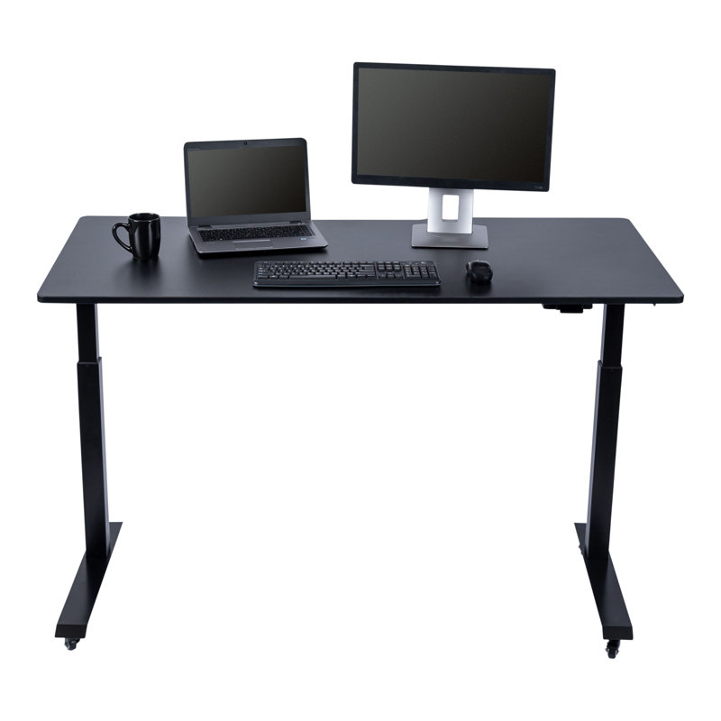 Black Adjustable Height Standing Desk with Wood Top and Drawer