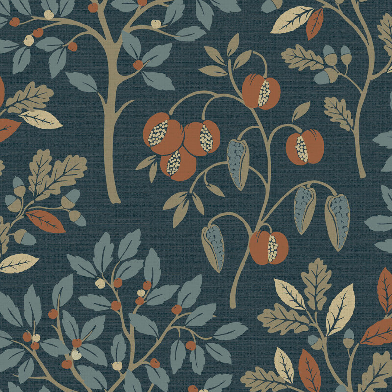 Rowan Autumn Trees Navy Wallpaper