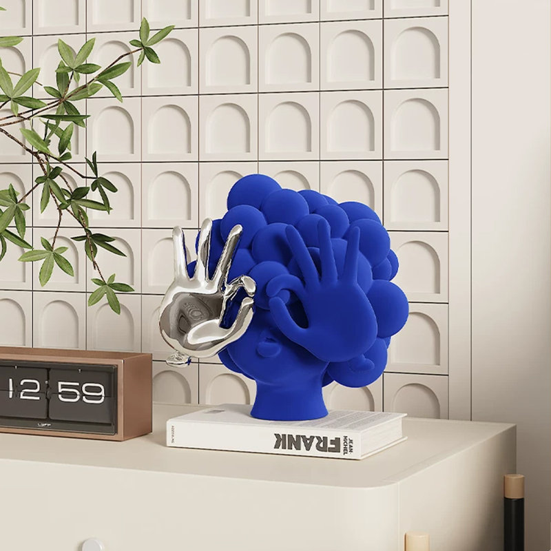 Objet décoratif en résine bleu argenté de forme libre, Blue