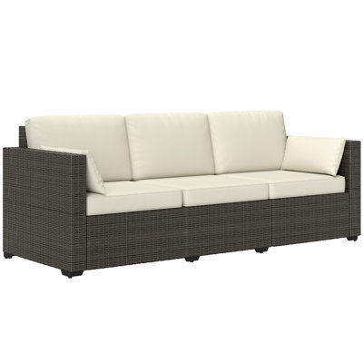Patio Couch PE Wicker Deep Seating Outdoor Sofa with Removable Cushions, 3 Seater Rattan Sofa, Outdoor Furniture for Balcony, Deck, Garden and Poolsid by Ebern Designs