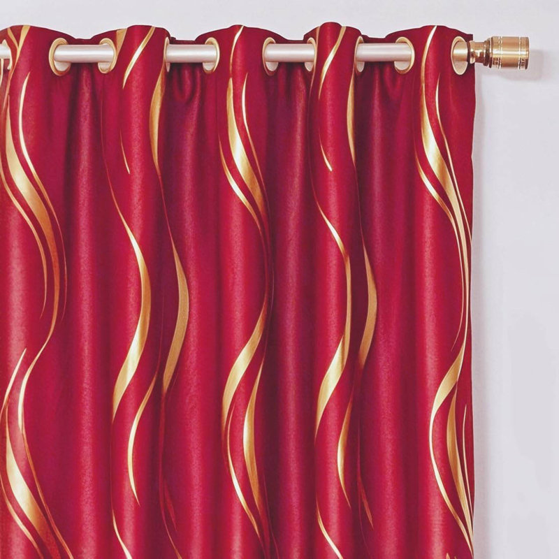 Blackout Curtain Pair, Red/Gold
