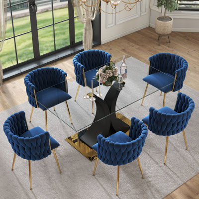 Ensemble de table de salle à manger rectangulaire moderne en verre trempé avec chaise en velours pour salle à manger Modern Luxtury