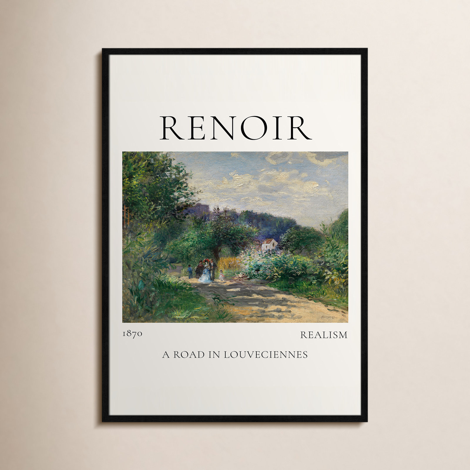 Old Masters Collection "A Road in Louveciennes" Print, No, Black Single Picture Frame, 55" H x 39" W x 1.25" D