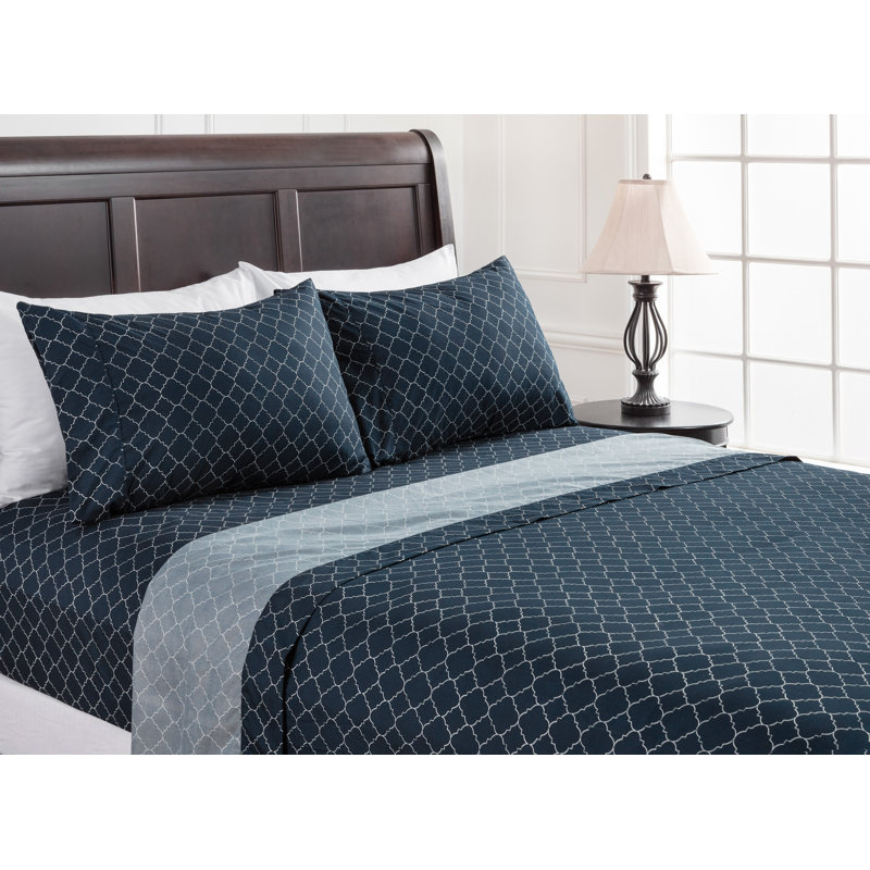 Ensemble de draps en microfibre percale géométrique Quatrefoil, Ensemble de draps pour très grand lit + drap-hous