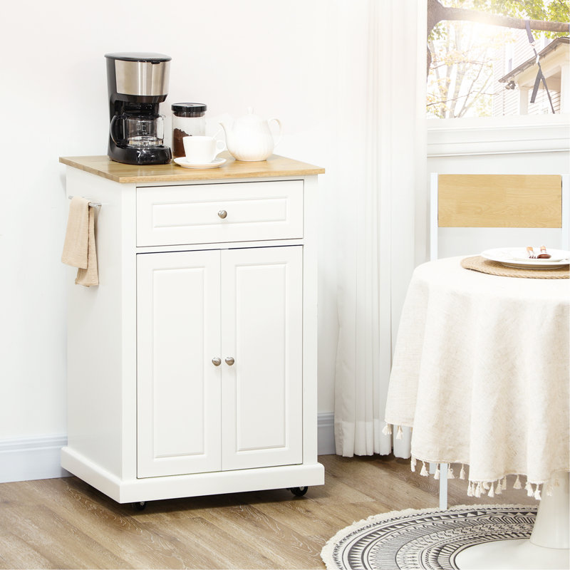 Table roulante pour îlot de cuisine, chariot de service portable avec tiroir, Blanc