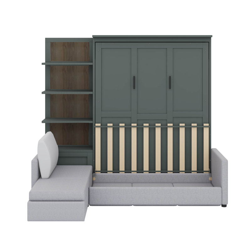 Grand lit escamotable avec canapé et tablettes, Gris