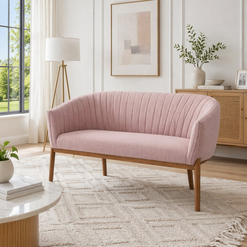 Causeuse Mid-Century moderne avec coutures en canaux