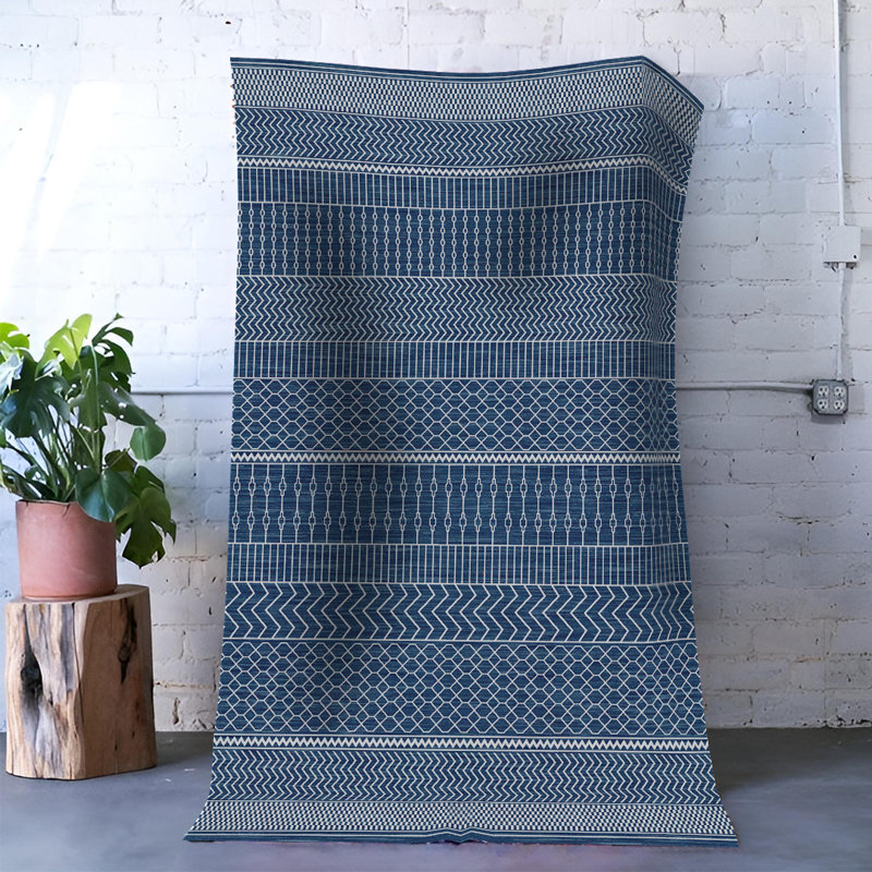 Tapis décoratif moderne à motif géométrique bleu, Rectangle 5 pi 1,02 po x 7 pi 6,55 po