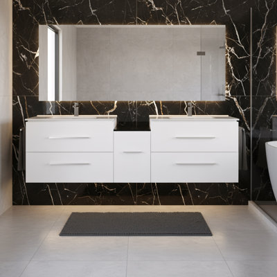 Londyn 72-inch W x 18-inch D 1-Door & 4-Drawer Wall-Mounted Bathroom Vanity with Double Sink and White Ceramic Countertop