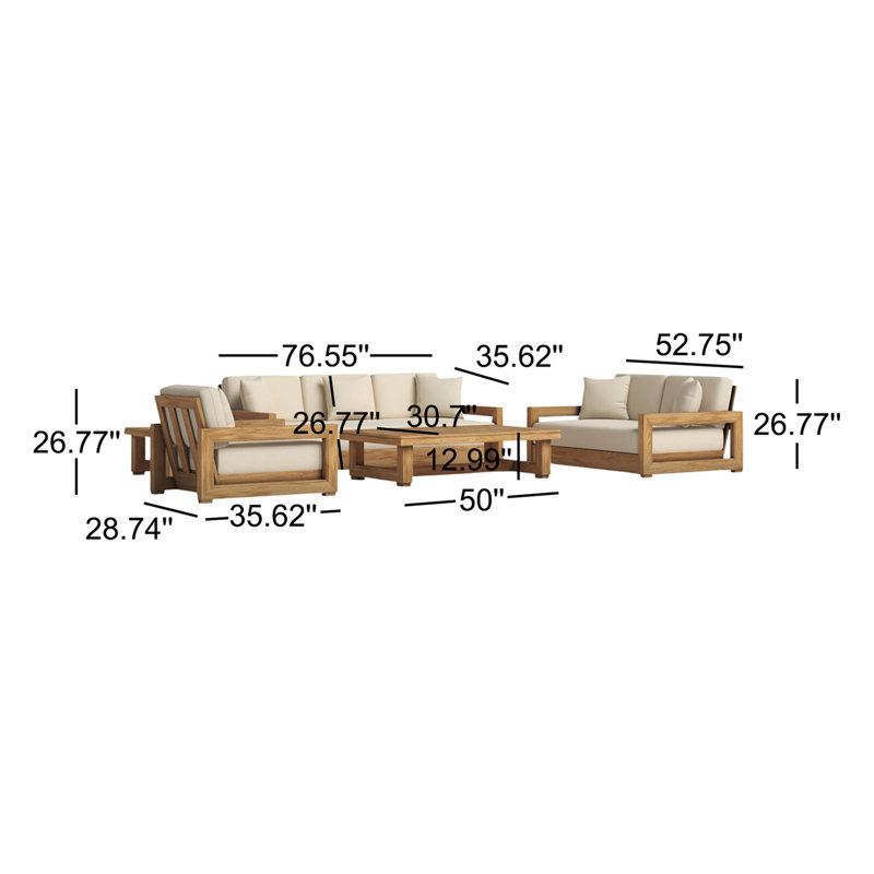 Melrose 5 - Piece Teak Sofa Seating Group with Cushions