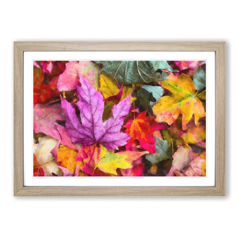 Colourful Autumn Leaves - Picture Frame Graphic Art Print, Oak Framed, 62cm H x 87cm W x 2cm D
