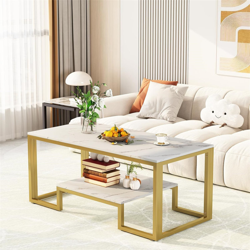 Daira Coffee Table with Storage, White, Gold