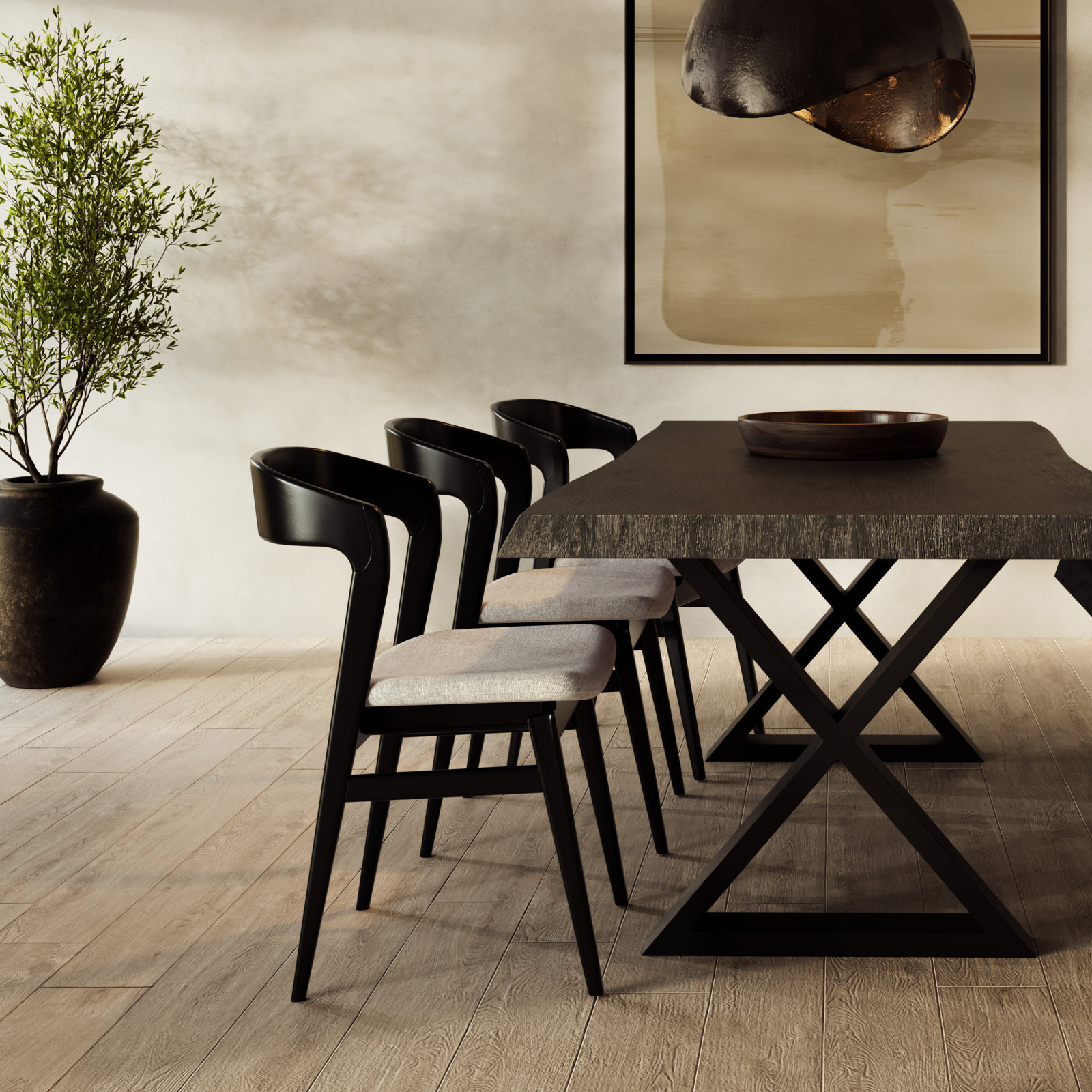 Anela Oak Dining Chair, Ebano/Gray