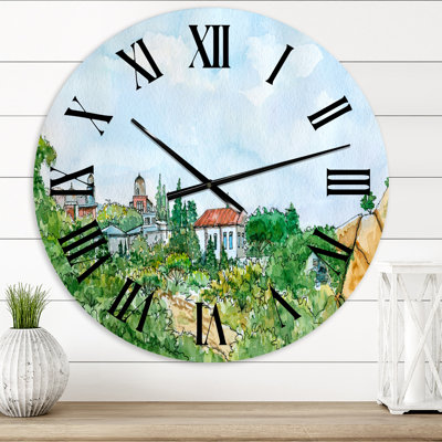 White House With Red Roof In The Countryside - Traditional wall clock