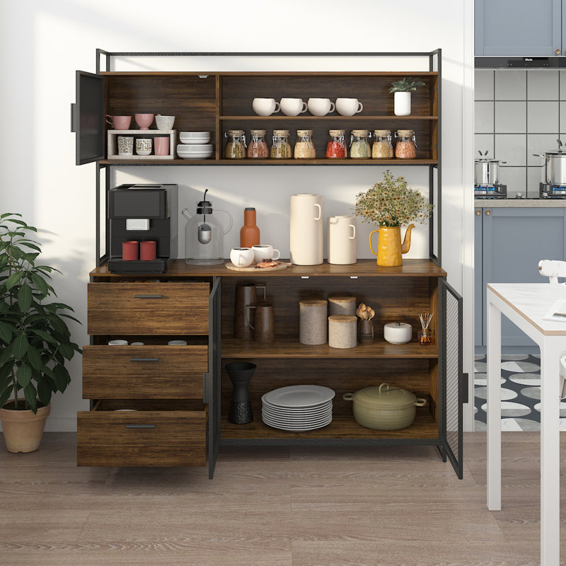 Najibah 68.5'' Kitchen Pantry, Black/Walnut