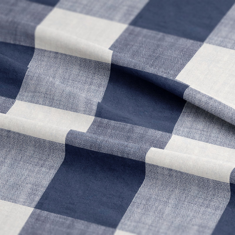 Walker Buffalo Indigo/Ivory Cotton Pinch Pleat Drapery Panel Set of 2, 20" W  x 108" L