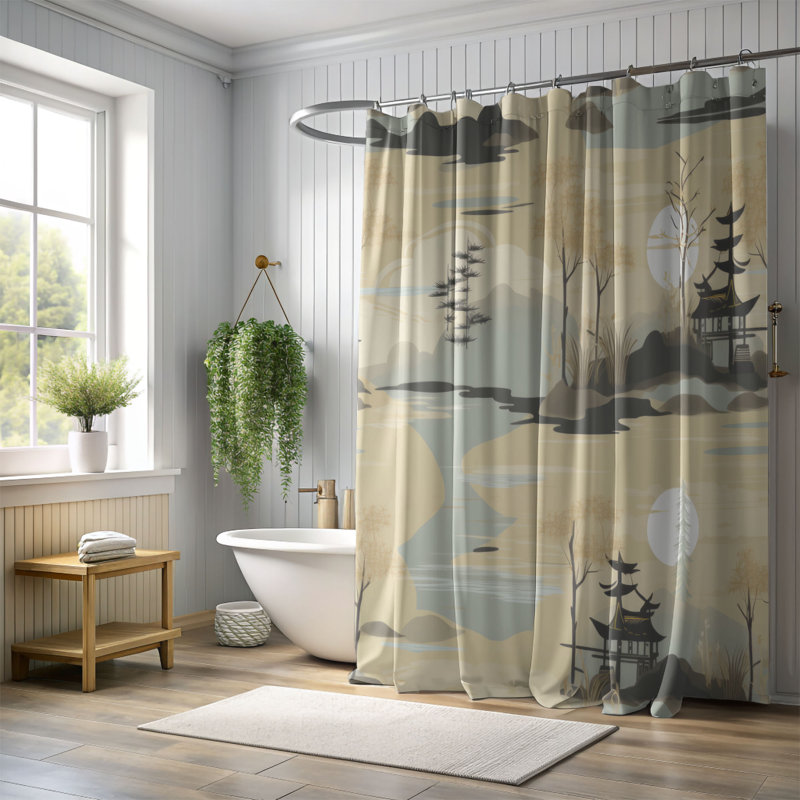 Bamboo Branches - Rideau de douche Premium, H 74 po x l 71 po