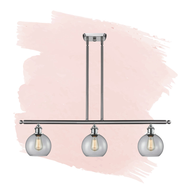 Baptista 3 - Light Kitchen Island Pendant, Clear, 6 Watt Vintage LED Bulb, Brushed Satin Nickel