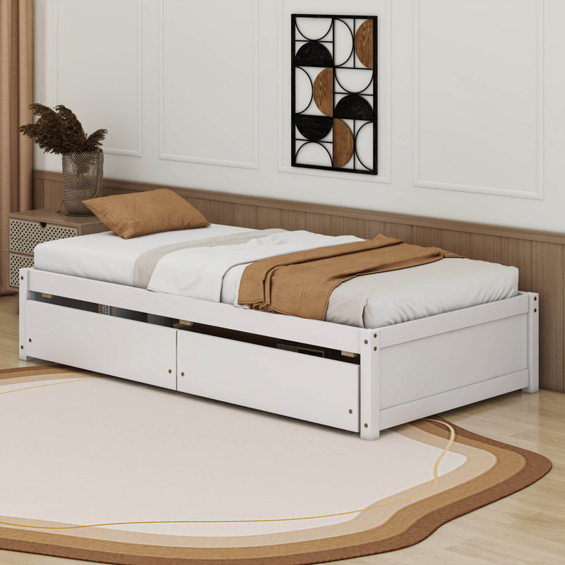 Twin Bed With 2 Drawers, White
