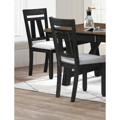 2 chaises de salle à manger transitionnelles 2 pièces, revêtement gris anthracite blé, pieds en bois avec 2 chaises transitionnelles, accoudoirs rembourrés