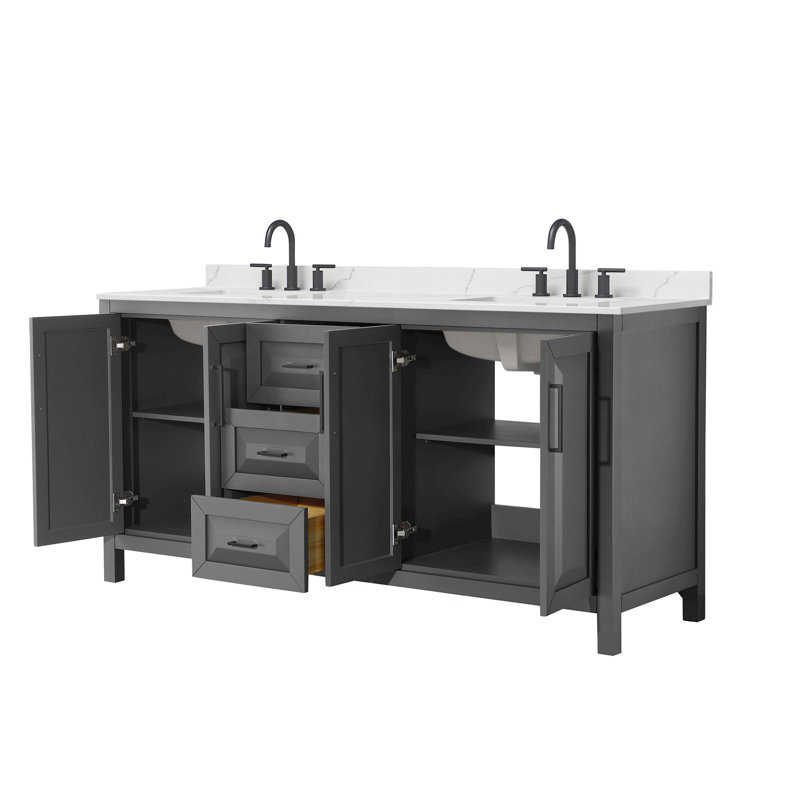 Daria 72'' W Vanity, Gray, Matte Black, White Quartz