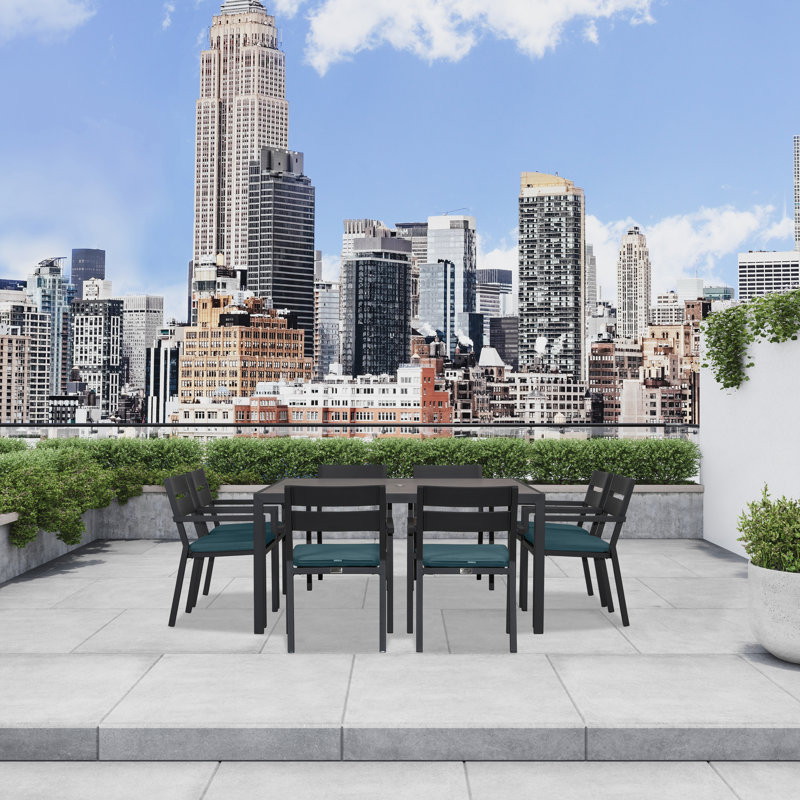Pacifica Outdoor 9 - Piece Dining Set with Cushions, Slate, Canvas Regatta Sunbrella® Canvas