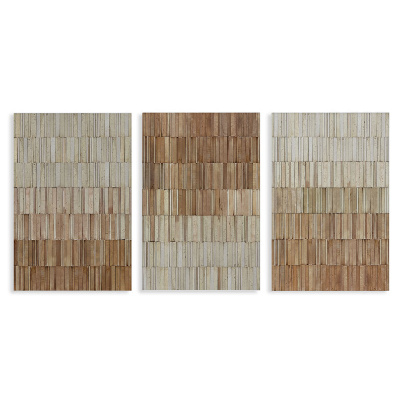 Ensemble de 3 toiles en terre cuite carrelées, design par Flora Kouta, H 24 po x l 48 po