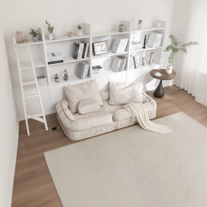 Upholstered People Bed - 5-Position Adjustable Bean Bag Floor Sofa With Massage Pillows And 2 Soft Pillows, Beige