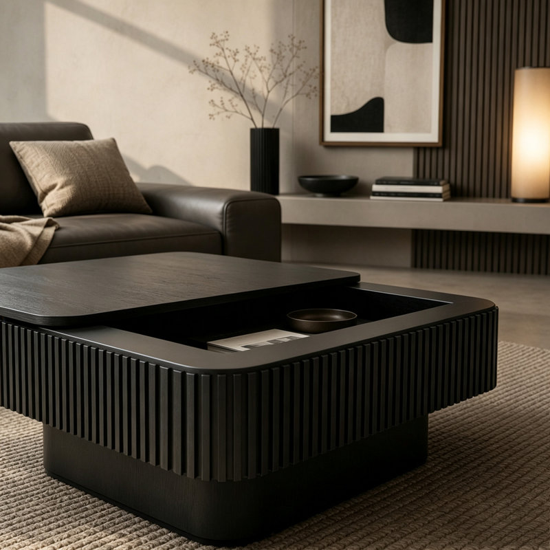 Table basse carrée 31,5 "avec rangement, Noir