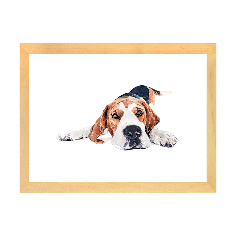 « Beagle Play Time » par Edwatercolours-impression, H 16 po x l 24 po x P 1 po, Toile avec cadre en bois beige, Blanc