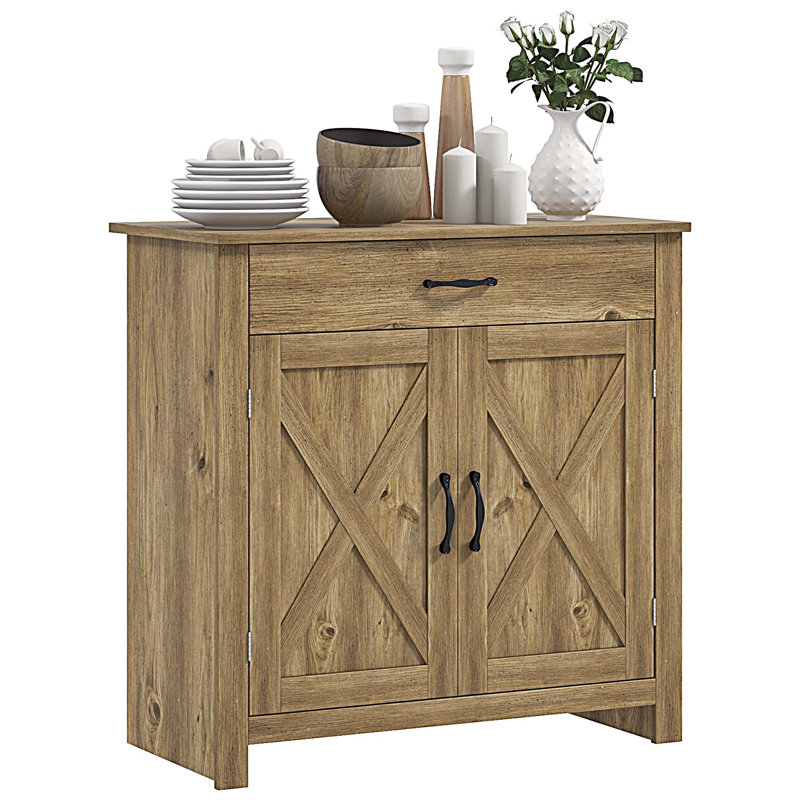Buffet Farmhouse, armoire à café avec porte de grange avec tiroir et tablette réglable