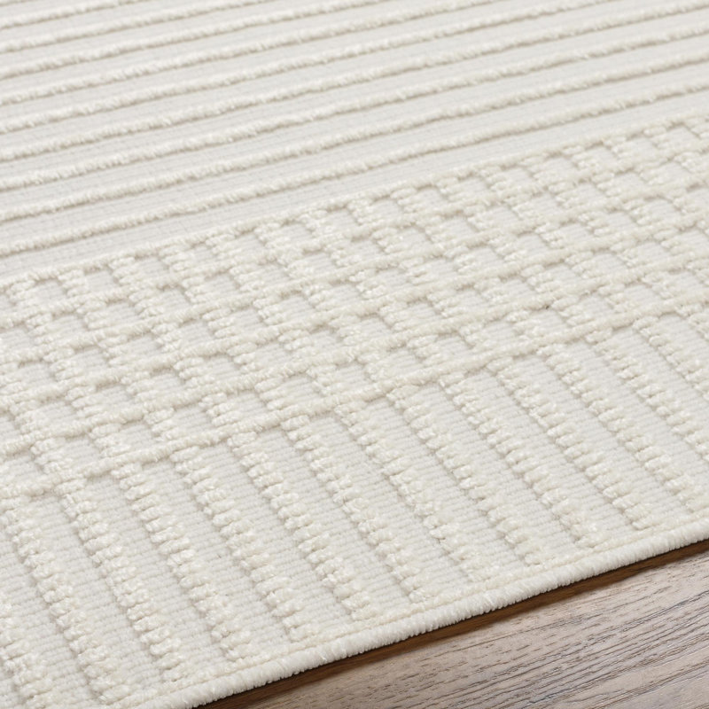 Indrit Striped Machine Woven Area Rug in Ivory, Rectangle 2'10" x 2'