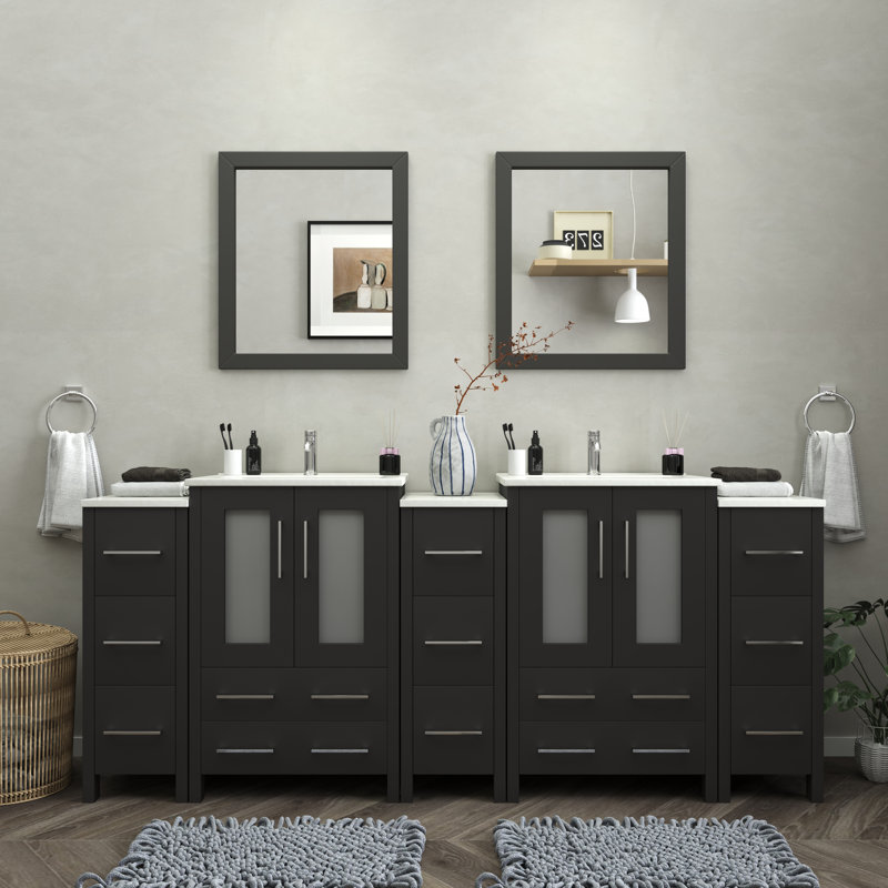  Framed 84" Double Bathroom Vanity Set, Espresso
