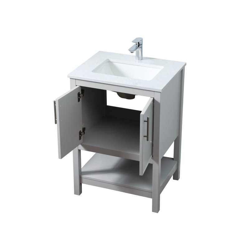 Everett 24'' Single Bathroom Vanity with Engineered Marble Top, Gray