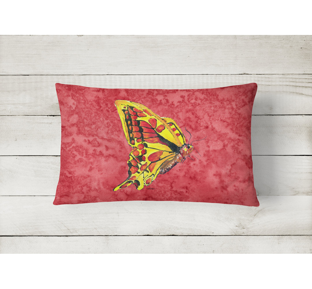 Butterfly Indoor/Outdoor Rectangular Pink Throw Pillow Caroline's Treasures