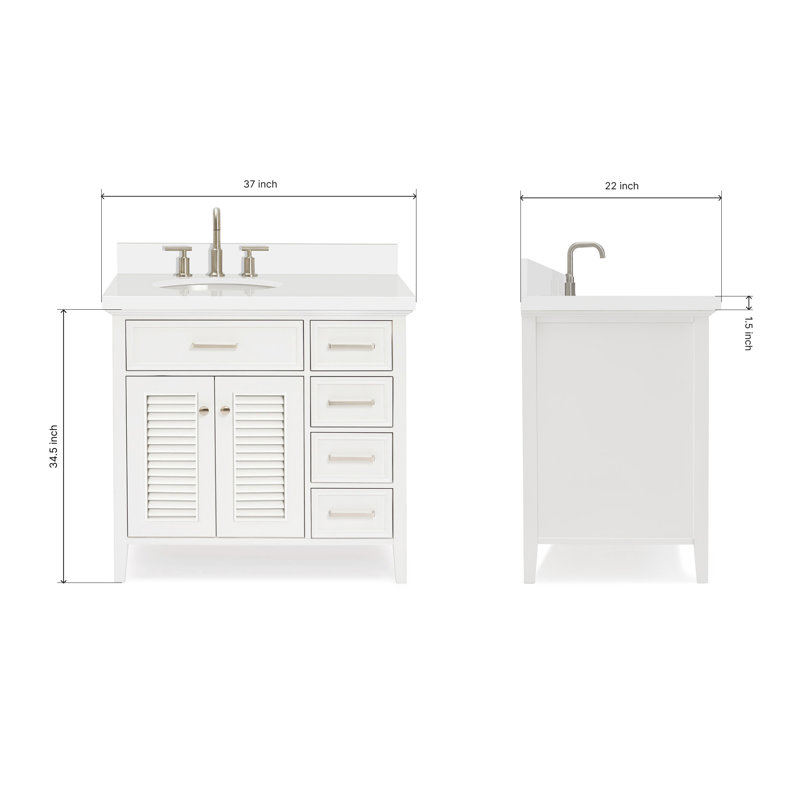 Kensington 37'' W Single Vanity, White, Oval