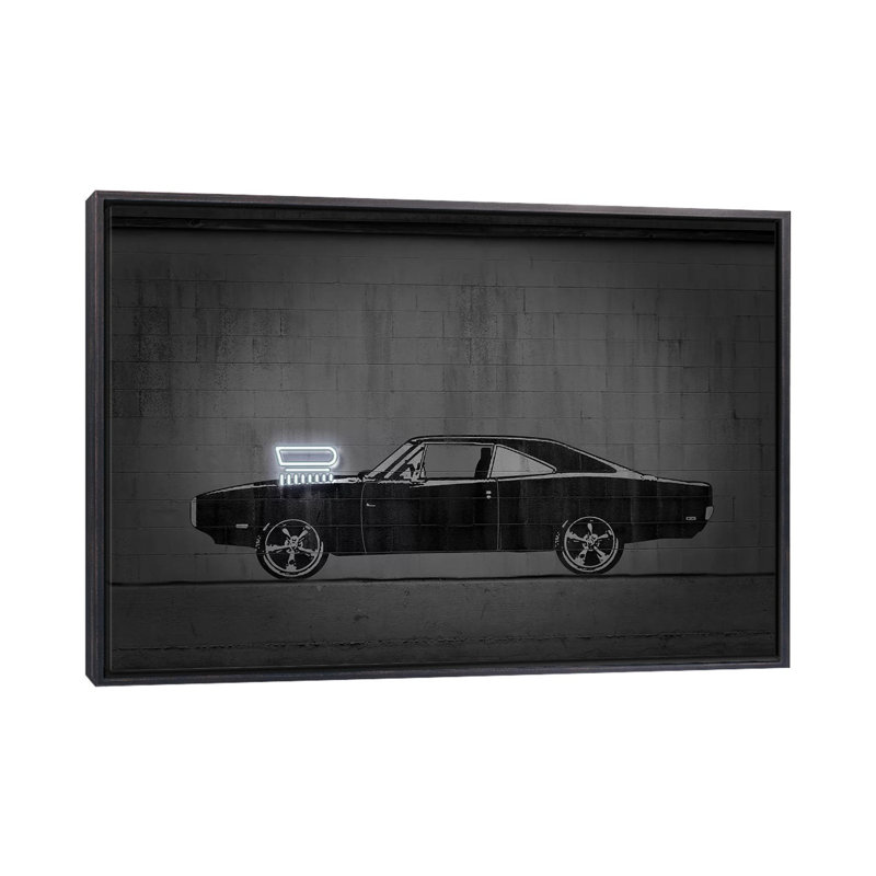 Impression d’art graphique « charger » par octave Mielu, Pas de tapis, Toile avec cadre noir patiné